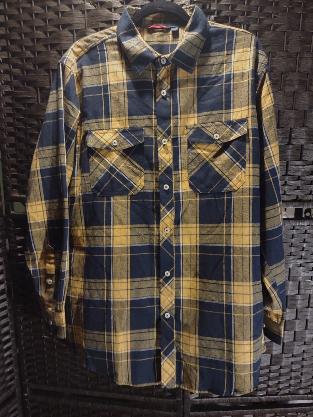 Design in Italy Blue Yellow Buffalo Plaid Flannel Shirt Men's XL